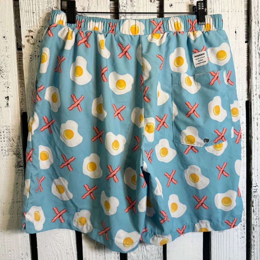 Mosmann Australia XL Bacon Egg Swim Trunks Mens Board Shorts Elastic Waist Lined